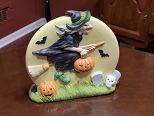 Vintage Double Sided Ceramic Halloween Mold Witch Moon Spooky Tree (NO CORD) picture