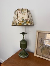 vintage olive green toleware candlestick lamp with floral shade tole lamp picture