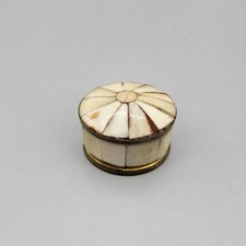 Vintage Bone Inlay Brass Mini Ring Pill Box Sunburst Mosaic Global Decor picture