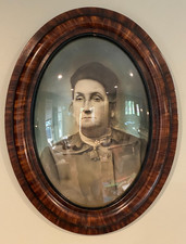 Antique Oval Tiger Wood Frame Convex Bubble Glass Wall Hanging Portrait of Woman picture