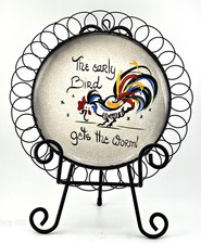 Vintage DeForest California Rooster Plate MCM Kitsch Wall Decor Metal Frame 9