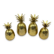 Vintage Hampton Brass India Pineapple Set Of 4 Candle Holders Trinket Box Patina picture