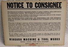 Original 1956 NIAGARA MACHINE & TOOL WORKS Card Stock Shipping Notice SHIPS FREE picture