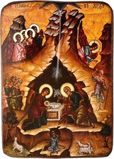 Nativity Jesus Christ Orthodox Wood Icon Handmade Byzantine Greece A0 picture