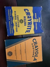 Vintage Crayrite Round School Crayons 80048 Milton Bradley + Crayola 8ct Two box picture