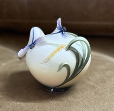 FRANZ Porcelain Sugar Bowl With Lid Dragonfly Wheat Artist JEN WOO Signed picture
