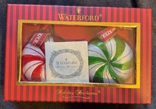 Waterford Holiday Heirlooms 2 Round Candies Ornaments Red Green Peppermint 2009 picture