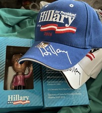 2 CLINTON = HAT + BOBBLE HEAD DOLL HILLARY PRESIDENT 2016 BILL DEMOCRAT NEW RARE picture