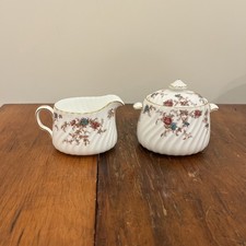 Minton Bone China Ancestral Sugar Bowl with Lid And Creamer, Perfect Condition picture