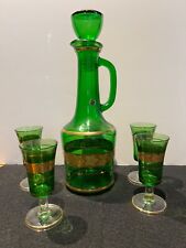 Vintage Made in Italy glass decanter and 4 footed glasses picture