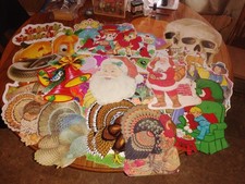 VINTAGE HOLIDAY CARDBOARD CUTOUTS LOT (HALLOWEEN, CHRISTMAS, EASTER, ETC) VG picture