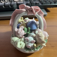 Vintage Ceramic Porcelain Whimsical Pigs & Mushrooms in a Basket picture