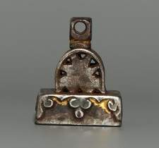 Real Tibet Vintage Old Buddhist Gold‑Inlay Iron Seal Manjushri Mantra Amulet picture