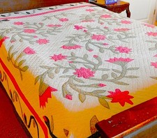 Antique Whig Rose Applique Red/Green Handmade Quilt 92