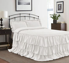 HIG 3 Piece Classic Ruffle Skirt Bedspread Set 30 inches Drop White- Farmhouse picture