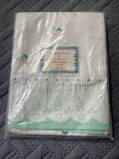 Vintage Set Of 2 Sears Harmony House Pillowcases Blue Floral Pattern #7946 picture