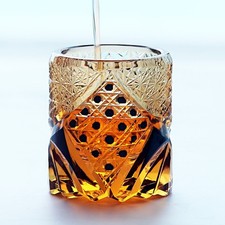 High-end Edo Kiriko Sake Cup 30ml Hand Carved Shot Glass Artwork Amber picture