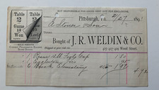 Vintage 1891 Pittsburgh PA Billhead JR Weldin & Co 425 Wood Street vignette picture