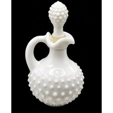 Vintage Avon White Hobnail Milk Glass Cruet Bottle With Stopper 1970s picture