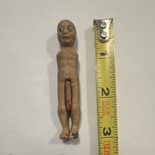 Vintage Hand Carved Wood Mechanical Novelty Trick Figure Adult Gag Gift 3” picture