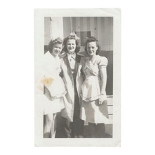 Vintage Snapshot Photo Three Women Waitress Aprons Uniforms 1940s picture