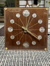 Numismatic Desk Clock 1964 Silver Coin M.K. Summers 72 walnut Executive Model picture