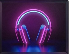 Framed LED Wall Light Neon Headphones Design - Pink/Blue/Black VIYYIEA Neon picture