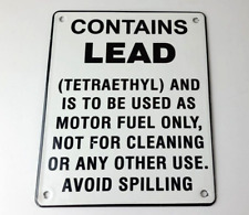 Vintage Contains Lead Sign - Gas Warning Caution Avoid Spilling Porcelain Sign picture