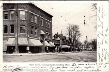 1906 MAIN STREET looking NORTH READING MASSACHUSETTS WILLIS PHARMACY POSTCARD picture
