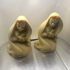 Vintage Pair Praying Woman Figural Ceramic Planters Ivory Beige 3D Effect picture