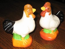 Vintage Pair of White Rooster or Chicken Salt & Pepper Shakers picture