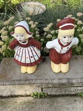 Vintage Concrete Dutch Kissing Boy & Girl Garden Statues. picture