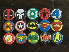 Super Heroes Logos / Symbols Buttons/ Pins Set Of 15 picture