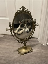 Vintage French Style Brass Tone Swivel Vanity Mirror Rococo Ornate 14.75
