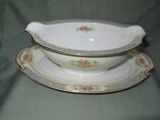 NORITAKE ROSE CHINA OCCUPIED JAPAN ANNETTE PATTERN GRAVY BOAT W/ UNDERPLATE picture