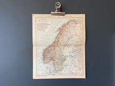 Sweden and Norway Rare Antique Brockhaus Map Print from 1900's FREE POSTAGE picture