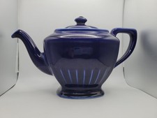 Hall China Cobalt Blue Teapot – Vintage Pedestal Base USA Pottery w/ Lid picture
