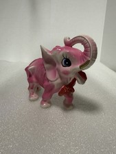 RARE Arnart Skinny Ceramic Elephant Figurine Pink with a Red Bow picture