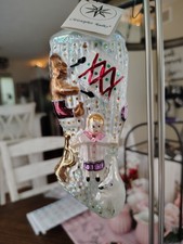 Vintage 1994 Radko Stocking Full of Presents Glass Ornament Teal  picture