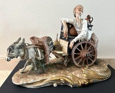 Vintage LARGE 18” Capodimonte Donkey Cart Organ Grinder Sculpture Statue ITALY picture