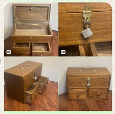VTG Wood British Campaign Chest Portable Antique Style Storage Box Jewelry Trunk picture