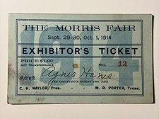 1914 OTSEGO NEW YORK The MORRIS Fair Exhibitor’s TICKET picture