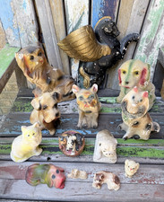VTG Carnival Chalkware Huge Lot Puppies Dogs Cat Deco Winged Horse Bulldog picture