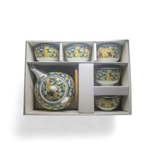 Japanese Kutani Porcelain Tea Set Yellow Ground Karako Children Camellia  picture