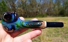 Lagoon Linework Woodgrain Classic Styled Glass Tobacco Apple Pipe picture