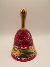 VINTAGE KB HANDPAINTED RUBY RED BELL GOLD HANDLE POINSETTIA HOLLY BERRIES ITALY picture