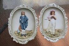 VTG Pair Lefton Blue Boy & Pinkie Bisque Porcelain Wall Plaques KW3504 Charming picture