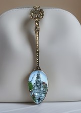 Vintage Genova Italy Souvenir Spoon Ornate Dolphin Handle Enameled Monument picture
