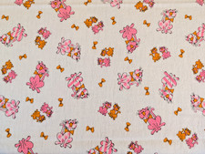 VTG Juvenile Flannel Print Fabric Pink & Orange Smiling Cats 2.5 yards x 43