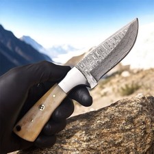 handmade Damascus Fix Blade Knife Best Camel Bone Handle Collectible picture
